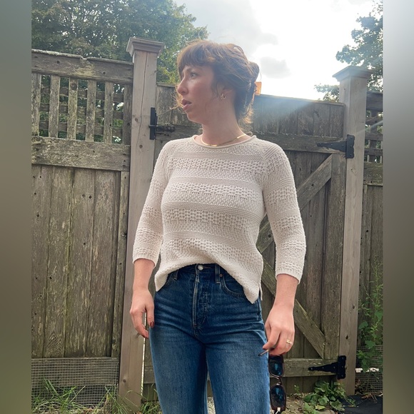 White Cotton Blend Knit Sweater - Picture 3 of 9